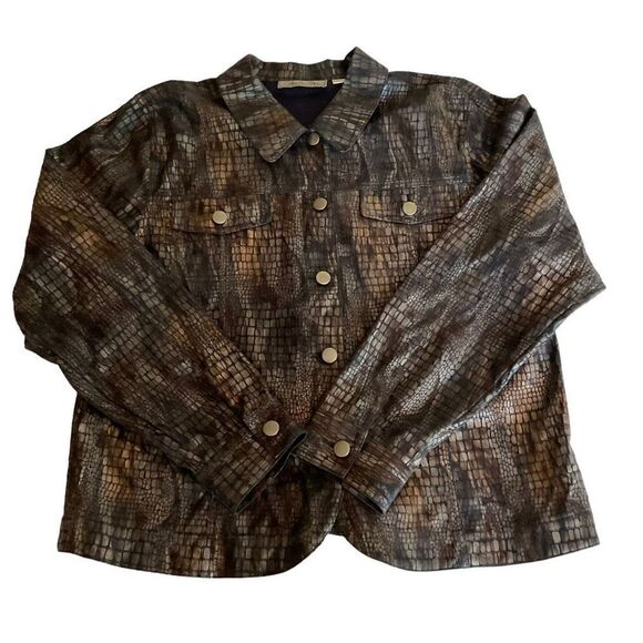 Birch Hill Jacket Iridescent Alligator Brocade Blue Gold Brown Button Down Large - Picture 10 of 12